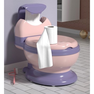 Olita Bebelusi, pentru Copii 1 - 8 Ani, Model Toaleta Adulti, Colac Moale PVC, Compartiment Detasabil, Cutie Depozitare Hartie, 34 x 32 x 19 cm, Roz/Mov - Img 3