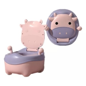 Olita pentru Copii, +1an, Portabila, Model Vacuta, cu Capac, Compartiment Detasabil, cu Manere, cu 4 Picioare, Roz - Img 5