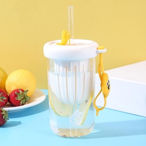 Pahar din silicon, cu capac si pai, pentru copii, anti-cadere, 500ml, Alb - Img 4