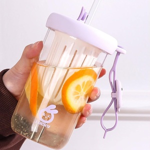 Pahar din silicon, cu capac si pai, pentru copii, anti-cadere, 500ml, Mov - Img 4