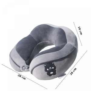 Perna de Calatorie, Pentru Gat si Cap, Umplutura din Bumbac, 28x28x10 cm, cu Model Brodat Urs, Gri - Img 5