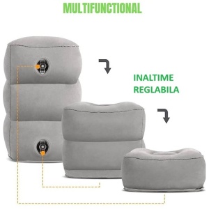 Perna Gonflabila Multifunctionala, pentru Picioare, Cap, 3 Straturi, Inaltime Reglabila, 17.8 x 25.4 x 42.9 cm, Gri Inchis - Img 3