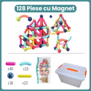 Piese Magnetice pentru Copii, Set din 128 de Piese de diferite Culori, Multicolor - Img 2