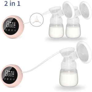 Pompa de San Electrica 2 in 1, cu 2 Biberoane, Capacitate 180 ml, Incarcare USB Tip C, 1200 mAh, 2 Moduri, 9 Viteze, Roz Transparent - Img 2