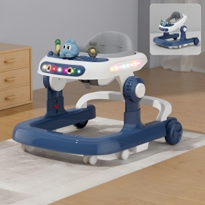 Premergator Multifunctional cu Roti Model Iepuras, Inaltime Ajustabila, Tavita, Muzica, Lumini, 66x59x41 cm, Albastru - Img 3
