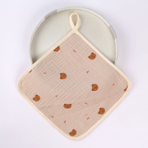 Prosop Absorbant, din Bumbac, 25 x 25 cm, Model Ursuleti, cu Agatatoare, Crem - Img 4