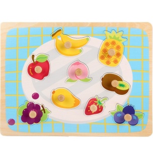 Puzzle Montessori din Lemn pentru Copii, 3D, 0-3 Ani, Model Fructe, Educativ, Intuitiv, Creativ, 9 Piese, 30x22.5x0.8 cm, Multicolor
