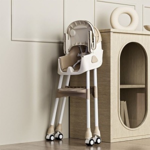 Scaun de Masa pentru Bebelusi si Copii, 2 Tavite cu Jucarii si Husa Detasabile, Multifunctional, Balansoar, de la 6 Luni, 97x73x65cm, Crem - Img 4