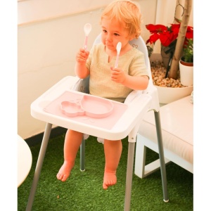 Scaun de Masa, pentru Bebelusi si Copii 6-36 Luni, din Plastic/Metal, Centura in 2 Puncte, Tava Detasabila, 63 x 57 x 85 cm, Albastru - Img 3