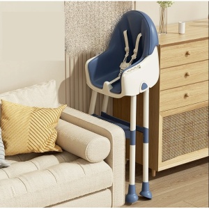 Scaun de masa pentru bebelusi si copii cu roti, telescopic, pliabil, masuta reglabila, suport picioare, scaun invelis piele artificiala, 97 x 73 x 65 cm, albastru - Img 2