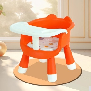 Scaun de Masa pentru Copii, 2 in 1, Tavita Detasabila, Spatar Ergonomic, +6 Luni, Inaltime 36 cm, Portocaliu - Img 2
