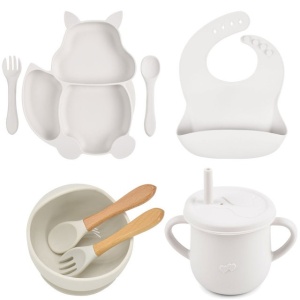 Set 10 piese diversificare bebelusi si copii din silicon alb - Img 2