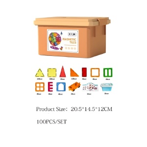 Set 100 de Piese Magnetice de Constructie Flippy Magnetic Tiles Piese Mari Forme Geometrice 3 Ani ABS Magnet 20.5 x 14.5 x 12 cm - Img 4