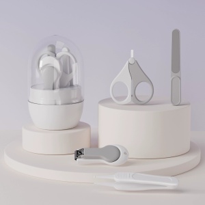 Set 4in1 de Ingrijire Unghii pentru Bebelusi, Cutie de Depozitare Tip Borcan, 0-6 Ani, 10 x 7 x 6 cm, Alb/Gri - Img 4