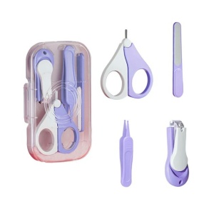 Set 4in1 de Ingrijire Unghii pentru Bebelusi, Cutie de Depozitare Texturata, 0-6 Ani, 13.6x8x2 cm, Mov