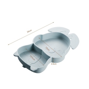 Set diversificare bebelusi din silicon, 1 farfurie compartimentata in forma de iepure, lingurita si furculita, pai, perie pai, fara alergeni, ventuza fixare, bleumarin - Img 6