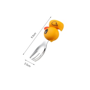 Set diversificare bebelusi din silicon, 1 farfurie compartimentata in forma de rata, lingurita si furculita, pai, perie pai, fara alergeni, ventuza fixare, galben - Img 5