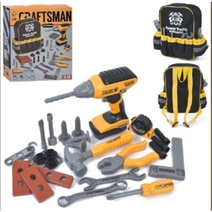 Set Scule de Jucarie pentru Copii, Ghiozdan cu Bormasina si Accesorii Incluse, 28 Piese, Material Plastic Durabil, Interactiv, +3 Ani, 30.5x25x11 cm, Negru/Portocaliu - Img 3