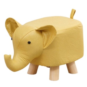 Taburet pentru Copii, Scaun Tip Taburet, Model Elefant, din Lemn Masiv, Scaun pentru Copii, 30 x 25 x 25 cm, Galben - Img 2