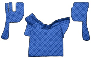 Covor podea camion potrivit VOLVO, ECO-LEATHER, set 3 buc. (material - eco-piele, culoare - albastru, fara compartiment in carcasa cutiei de viteze)