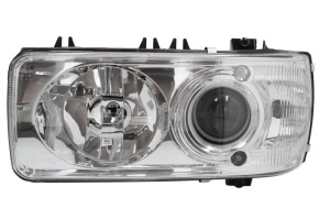 Far stanga D2S/H1/PY21W/W5W, electric, fara invertor, fundal: crom, culoare Semnalizator: alba DAF CF 65, CF 75, CF 85, XF 105, XF 95 dupa 2001