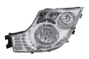 Far stanga H1/H7, manual, fundal: crom, culoare Semnalizator: transparent MERCEDES ACTROS MP4 / MP5, AXOR 2 dupa 2004