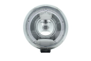Far universala stanga/dreapta faza lunga, H1, 12/24V, diametru 225mm, alb, plastic, negru, halogen,lumina pozitie LED, rama cromat