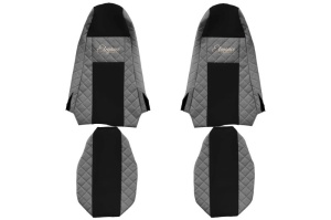 Huse scaun camion Elegance (gri, material eco-piele / velur, serie ELEGANCE, Cabina STREAMLINE; fara microfon; tetiera integrata pentru pasageri; tetiera soferului integrata) potrivit SCANIA