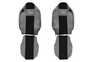 Huse scaun camion Elegance (gri, material eco-piele / velur, serie ELEGANCE, tetiera integrata pentru pasageri; tetiera soferului integrata) potrivit RENAULT T