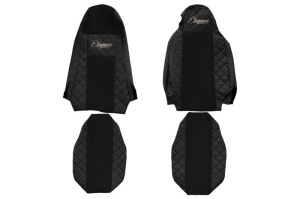 Huse scaun camion Elegance (negru, material eco-piele / velur, serie ELEGANCE, Cabina STREAMLINE; cu microfon; tetiera integrata pentru pasageri; tetiera soferului integrata) potrivit SCANIA