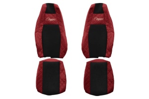Huse scaun camion Elegance (rosu, material eco-piele, serie ELEGANCE, tetiera integrata pentru pasageri; tetiera soferului integrata) potrivit SCANIA R
