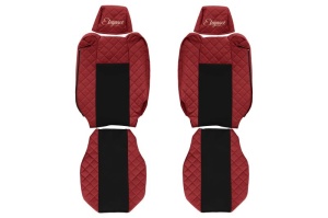 Huse scaun camion Elegance (rosu, material eco-piele / velur, serie ELEGANCE, tetiera reglabila a pasagerului; tetiera reglabila a soferului) potrivit RENAULT T
