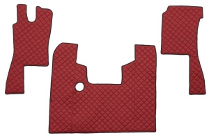 Set covor podea camion potrivit Scania ECO-LEATHER, set 3 buc. (material - eco-piele, culoare - rosu, pentru transmisie manuala) potrivit SCANIA 4