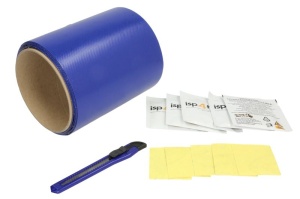 Set reparatie prelata blue, contine 5x hartie abraziva, 5x servetele degresare manual instructiuni, banda H-Plast Roll, 220x14cm