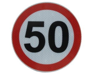 Sticker autocolant avertizare limita viteza 50km/h 1 buc, reflectorizanta diametru 20cm