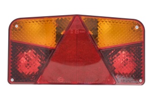 Stop spate Dreapta (12/24V, cu indicator, lampa anti-ceata, cu lumini frana, lumini parcare/pozitie, reflector triunghiular, fixare orizontala, cu ochi de sarma)
