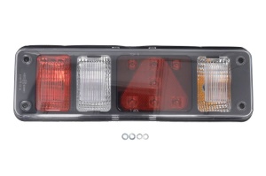 Stop spate Dreapta (LED/P21W/PY21W, 24V, cu indicator, lampa anti-ceata, lampa mers inapoi, cu lumini frana, lumini parcare/pozitie, reflector triunghiular, garda laterala, conector: 7PIN + 4x 2PIN)