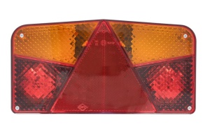 Stop spate Stanga (12/24V, cu indicator, lampa anti-ceata, cu lumini frana, lumini parcare/pozitie, reflector triunghiular, fixare orizontala, cu ochi de sarma)