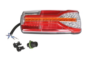 Stop spate Stanga CARMEN (LED, 12/24V, cu indicator, lampa anti-ceata, lampa mers inapoi, cu lumini frana, lumini parcare/pozitie, reflector, conector: EURO AMP 7PIN, capac de lumina de stop alb)