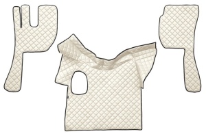 Covor podea camion potrivit VOLVO, ECO-LEATHER, set 3 buc. (material - eco-piele, culoare - gri, fara compartiment in carcasa cutiei de viteze)