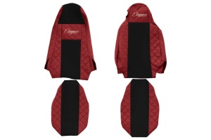 Husa scaun ELEGANCE Q potrivit SCANIA G I, P I, R I, R II, S dupa 2013 (rosu, piele matlasată ECO / velours, integreaza tetiera pasagerului, tetiera soferului integrata)