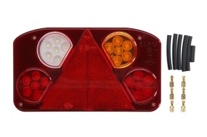 Stop spate Dreapta (LED, 12/24V, cu indicator, lampa anti-ceata, lampa mers inapoi, cu lumini frana, lumini parcare/pozitie, reflector triunghiular, cu ochi de sarma)