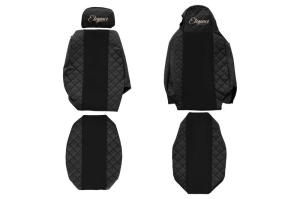 Husa scaun ELEGANCE Q potrivit SCANIA G I, P I, R I 2003-2019 (negru, piele matlasată ECO / velours, tetiera reglabila a pasagerului, tetiera soferului integrata)
