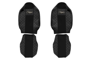 Huse scaun camion Elegance (negru, material eco-piele / velur, serie ELEGANCE, tetiera integrata pentru pasageri; tetiera soferului integrata) potrivit RENAULT T