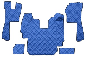 Set covor podea camion potrivit Scania ECO-LEATHER, set 5 buc (material - eco-piele, culoare - albastru, transmisie automata) potrivit SCANIA P,G,R,T dupa 2004