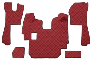 Set covor podea camion potrivit Scania ECO-LEATHER, set 5 buc (material - eco-piele, culoare - rosu, pentru transmisie manuala) potrivit SCANIA P,G,R dupa 2004