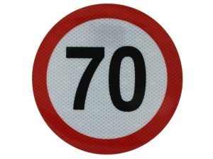 Sticker autocolant avertizare limita viteza 70km/h 1 buc, reflectorizanta diametru 20cm