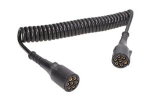 Cablu electric spiralat (poliuretan, lungime de lucru 3,5m, lungime maxima 4m, 1x1+6x0,75, cu dopuri feminine, 7 numar pini, dopuri acoperite; tip N)