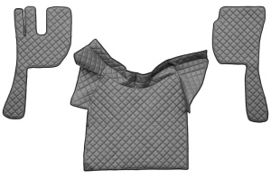 Covor podea camion potrivit VOLVO, ECO-LEATHER, set 3 buc. (material - eco-piele, culoare - gri, fara compartiment in carcasa cutiei de viteze)