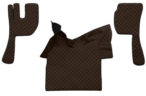 Covor podea camion potrivit VOLVO, ECO-LEATHER, set 3 buc. (material - eco-piele, culoare - maro, fara compartiment in carcasa cutiei de viteze)